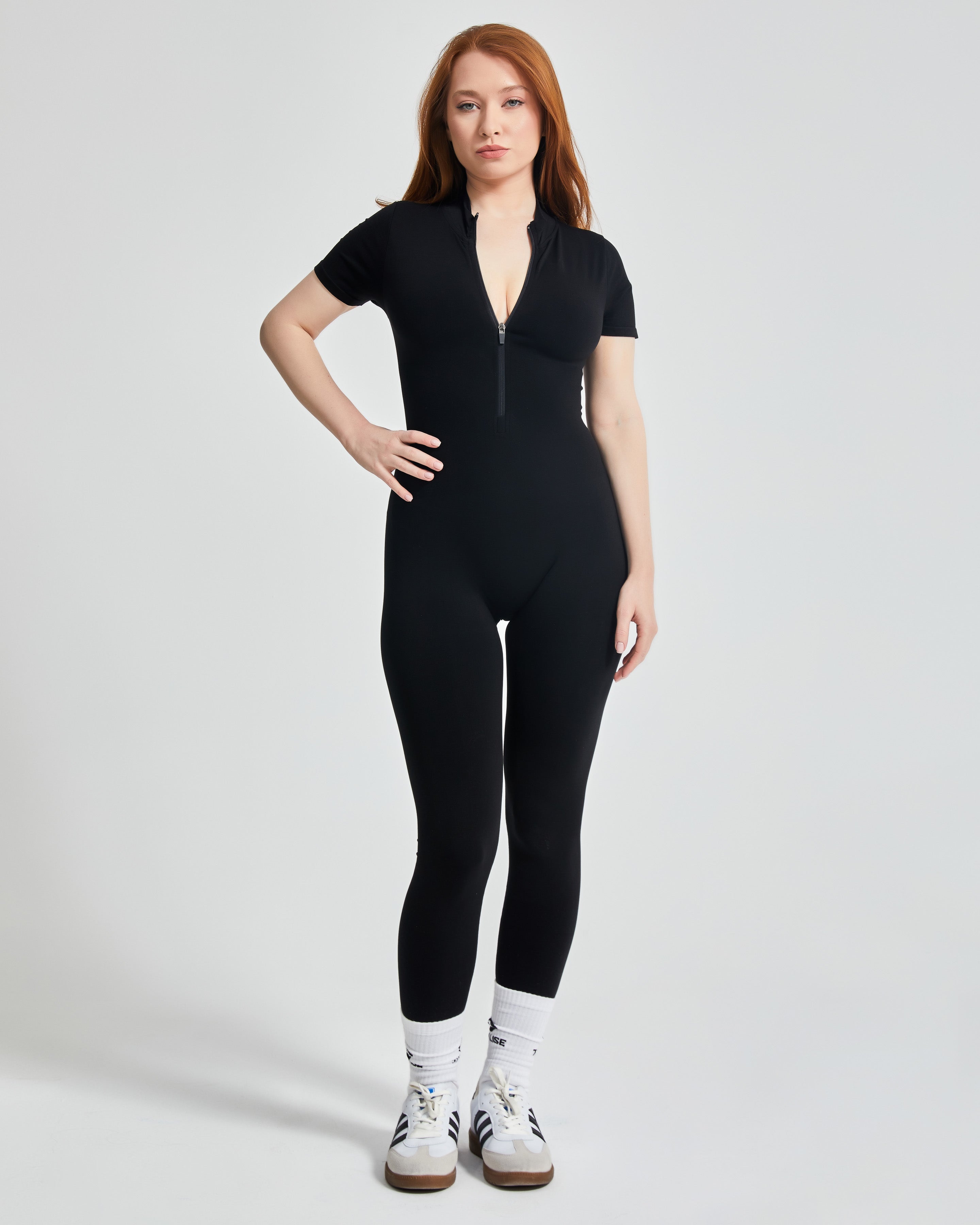 Shape Zip Long Jumpsuit - Black
