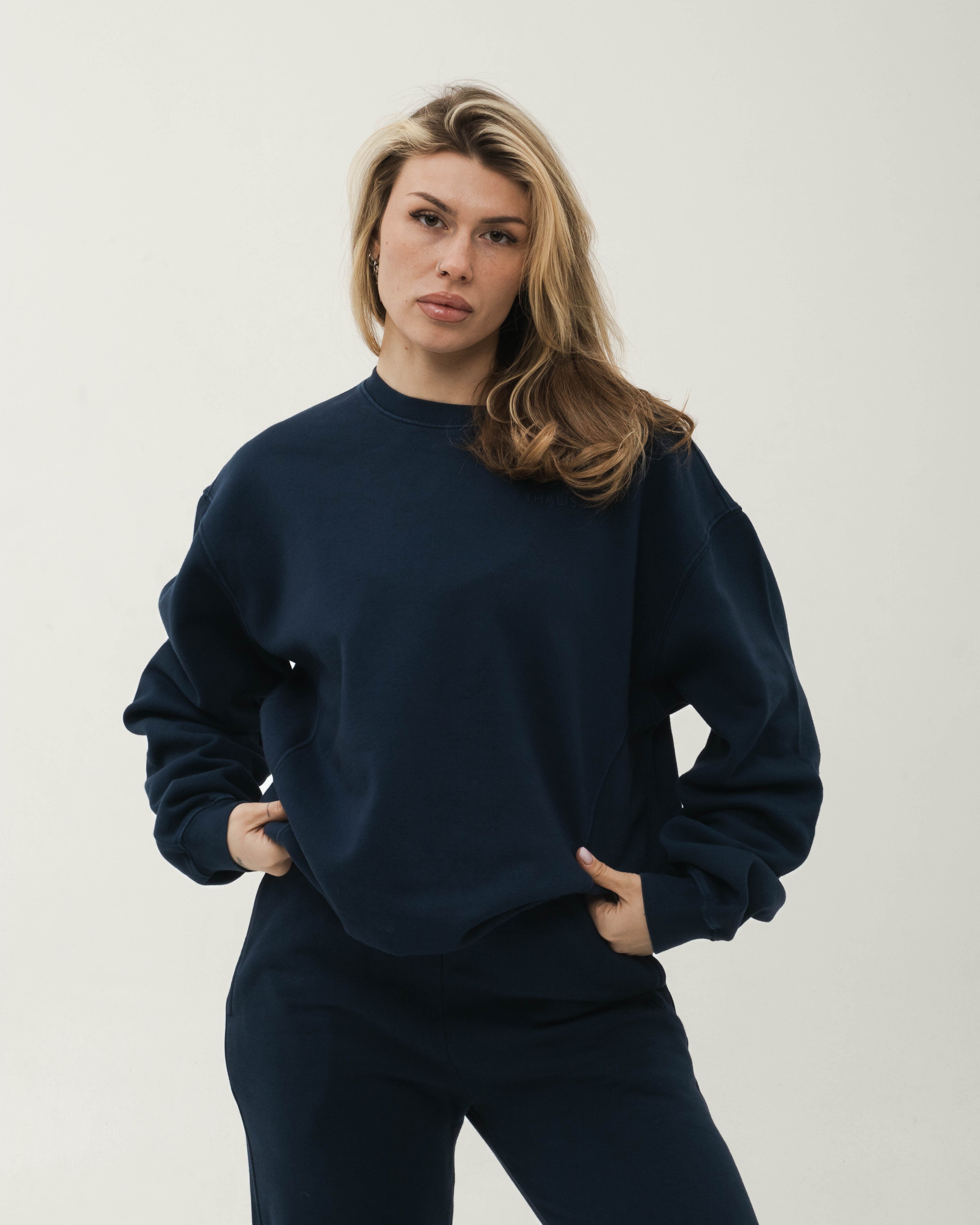 Raw Cotton Sweatshirt - Gece Mavisi