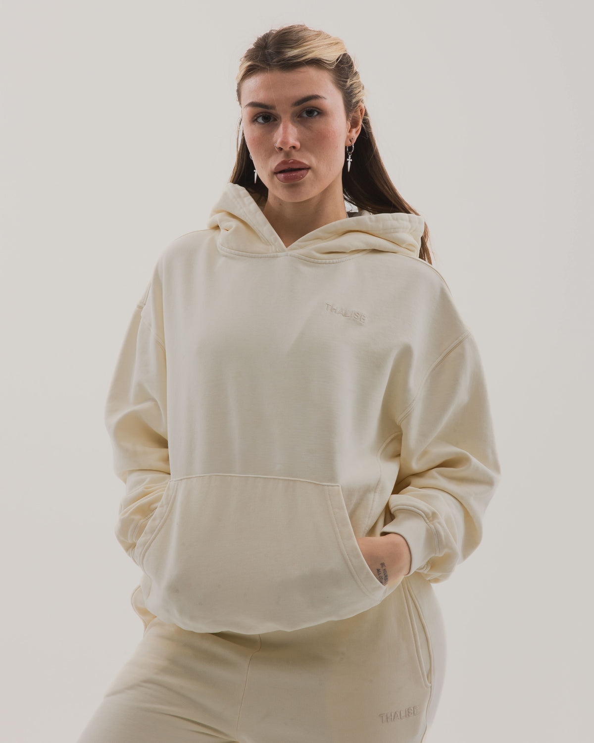 Thalise Raw Cotton Hoodie - Limon Beyazı