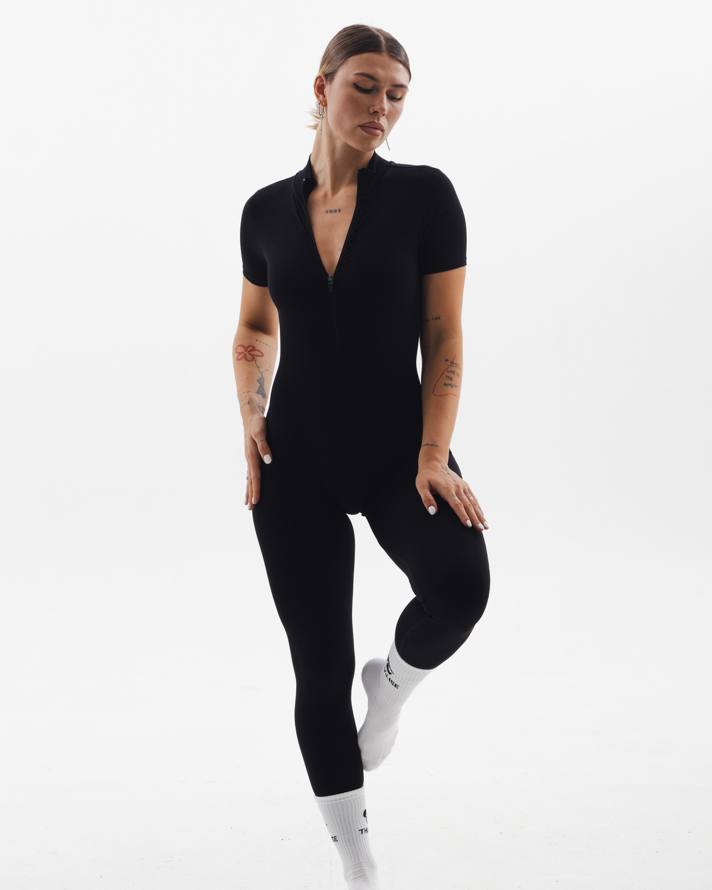 Shape Zip Long Jumpsuit - Black